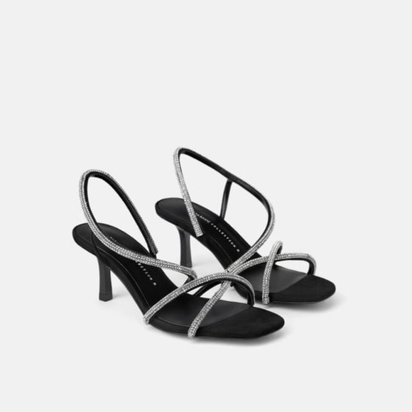 ZARA Bejeweled Mid-Height Heeled Sandals - Picture 2 of 8